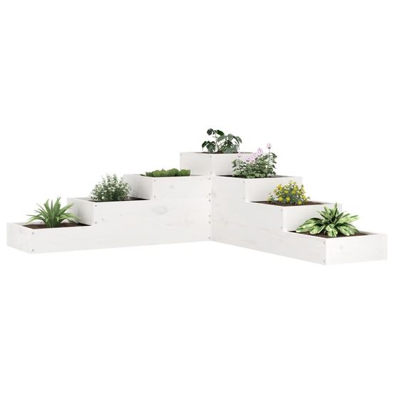 Grande jardinière d'angle 4 niveaux blanche en bois de pin massif