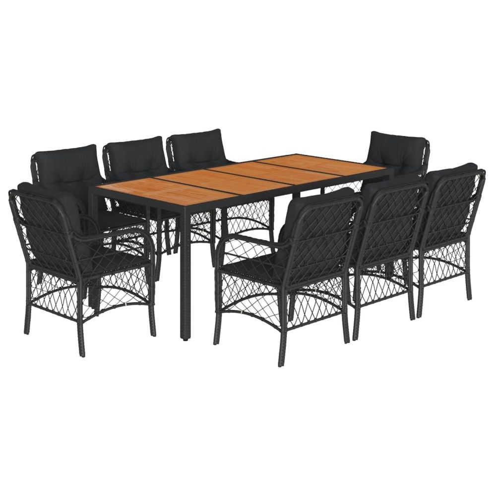 Ensemble à manger de jardin 9pcs coussins noir résine tressée