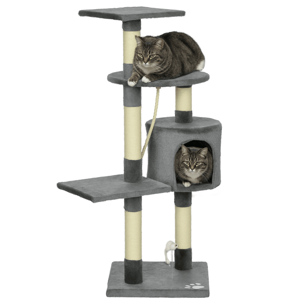 Arbre à chat hauteur 116 cm compact avec niche griffoirs sisal et jouets pour chat d'appartement gris foncé