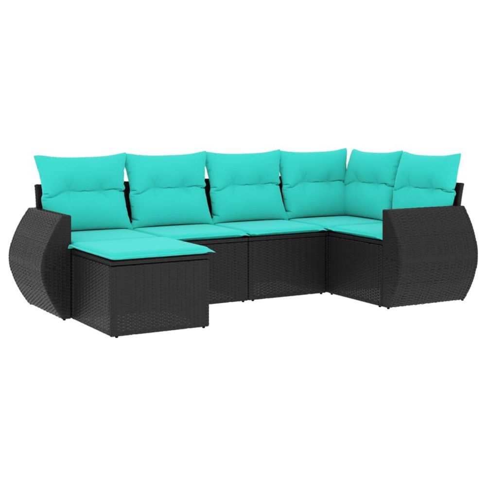 Salon de jardin 6 pcs avec coussins noir résine tressée