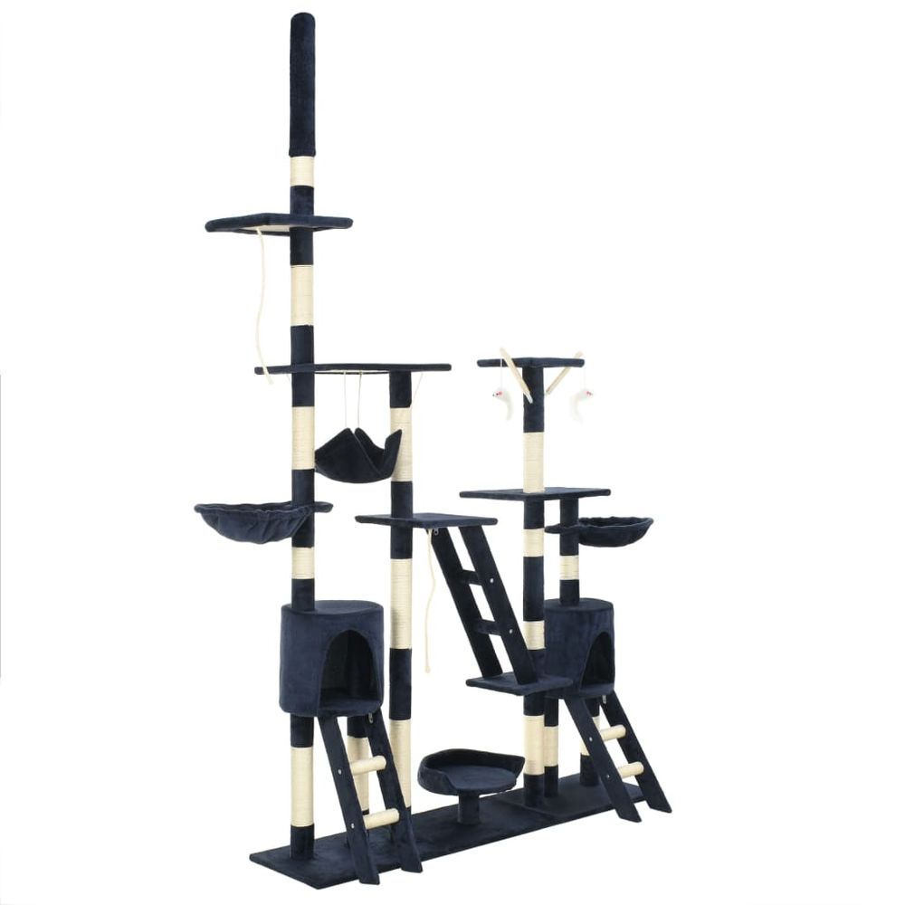 Arbre à chat géant 230-250 cm plafond avec niches et hamac bleu
