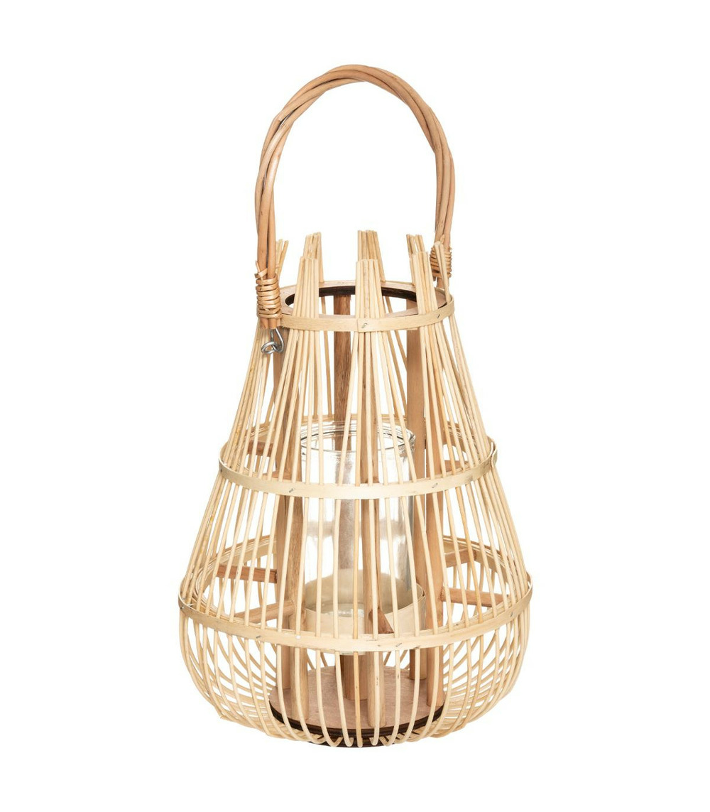 Lanterne photophore en rotin bougeoir en verre h 38 cm