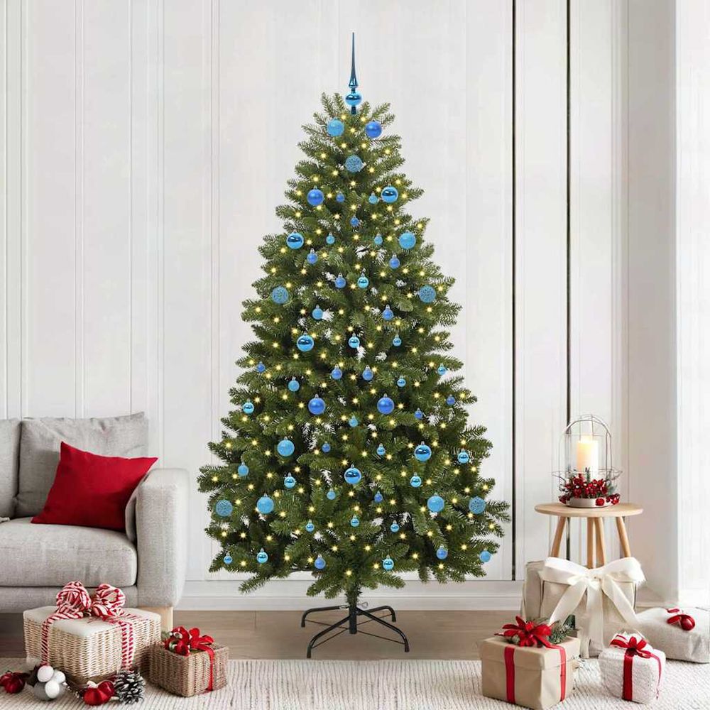 Sapin de noël lumineux 210 cm, pack décoration avec 120 boules, cime et guirlande led