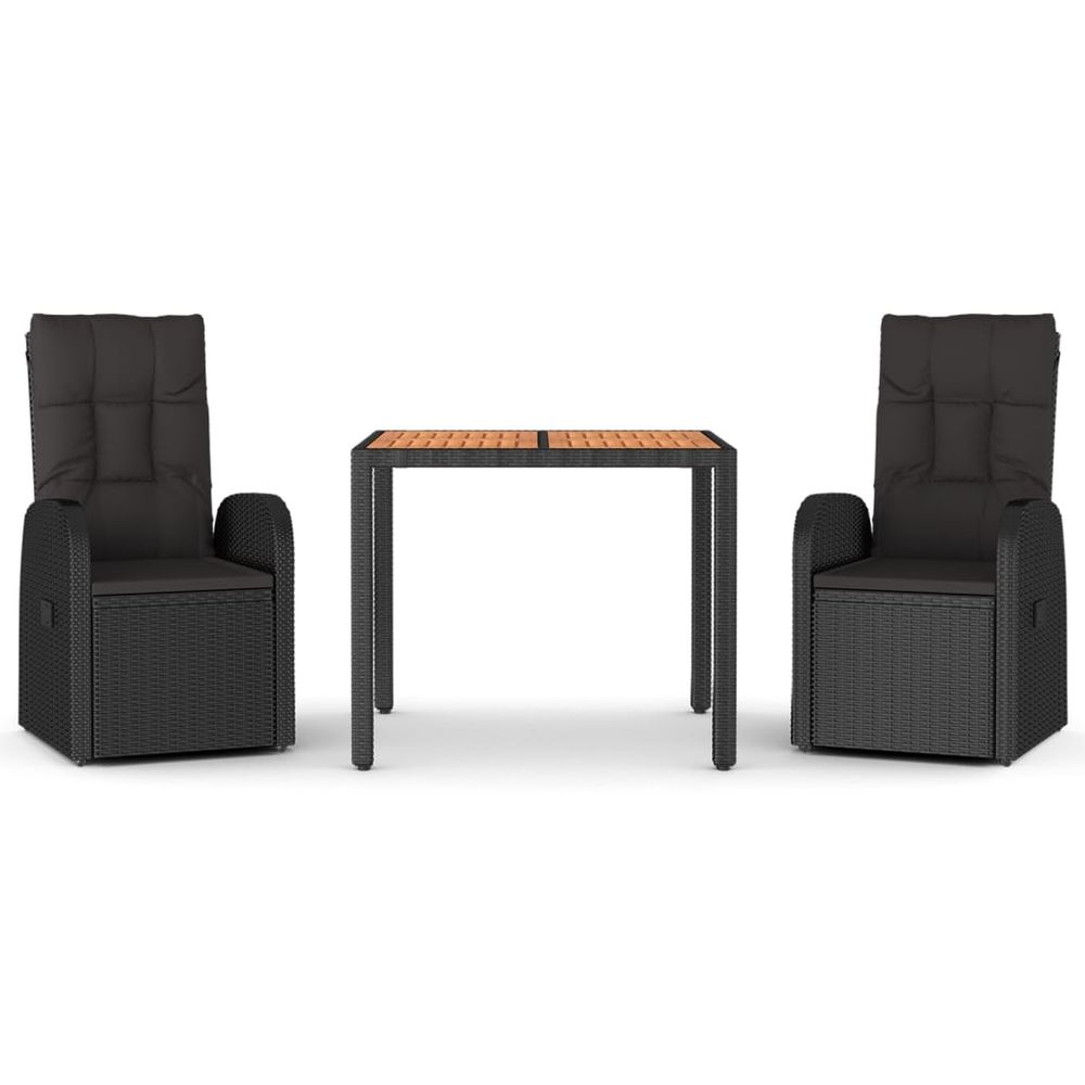 Ensemble à manger de jardin avec coussins 3 pcs noir