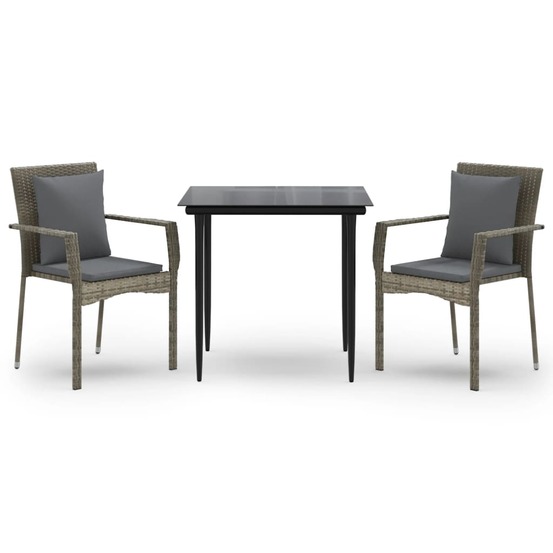 Ensemble à manger jardin 3pcs avec coussins noir et gris