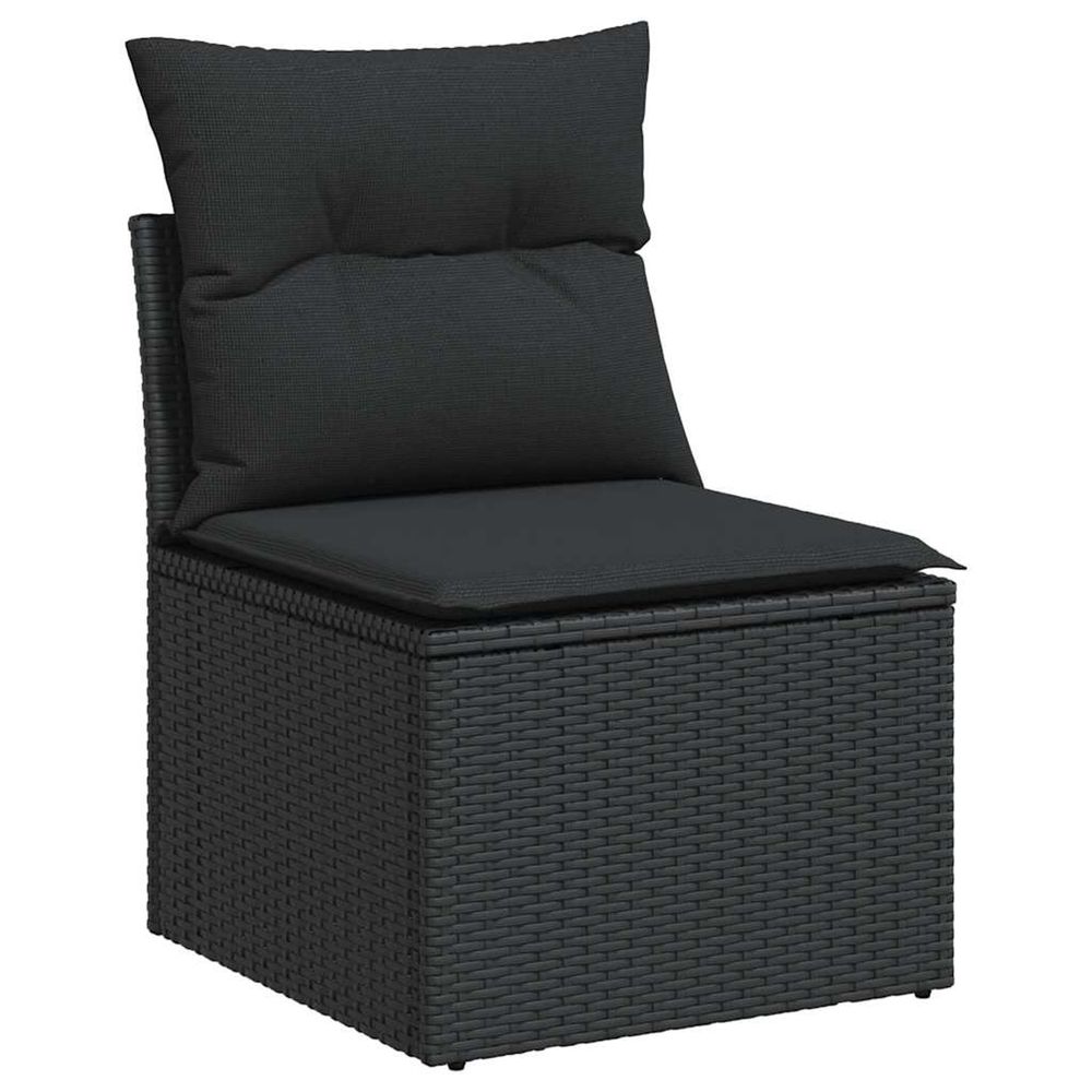 Canapé de jardin sans accoudoirs avec coussins en polyrotin noir