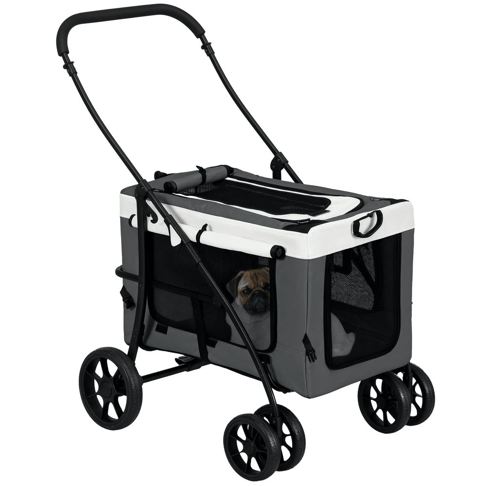Poussette pour chien chat acier oxford panier transport détachable pliable 81x58x97 cm gris