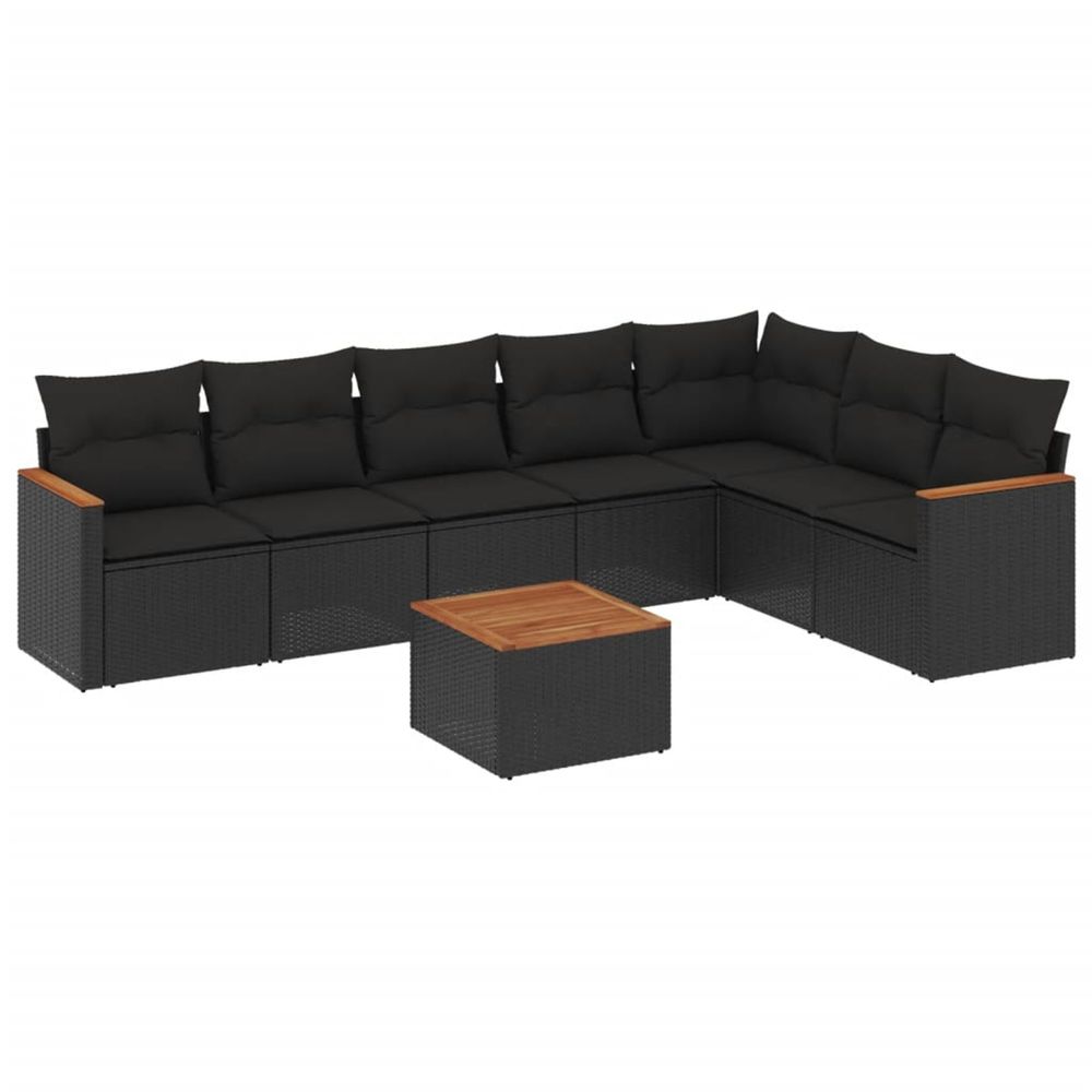 Salon de jardin 8 pcs avec coussins noir résine tressée