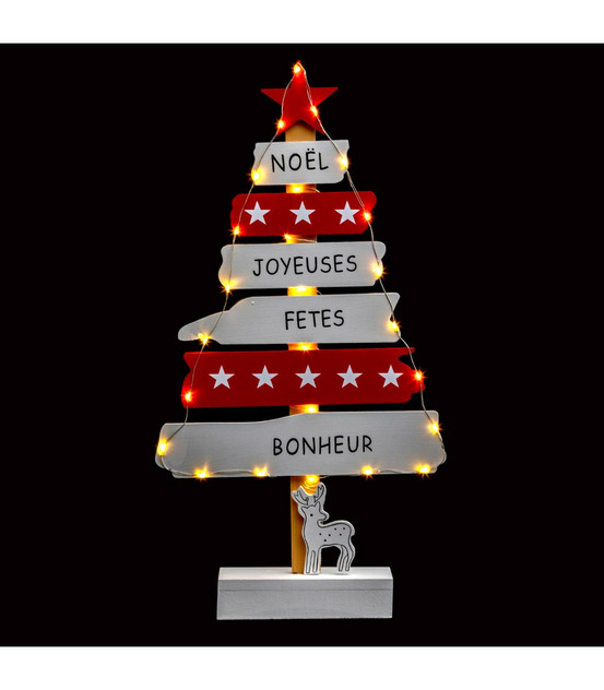 Décoration intérieur de noël sapin en bois lumineux à led h 50 cm