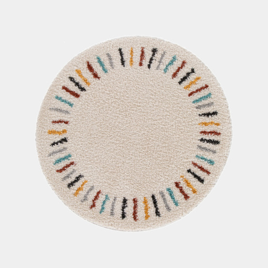 Tapis rond chambre d'enfant berbère - adel - beige et traits multicolore - ø 160 cm