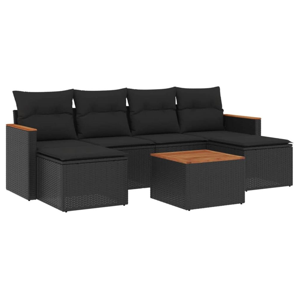 Salon de jardin 7 pcs avec coussins noir résine tressée