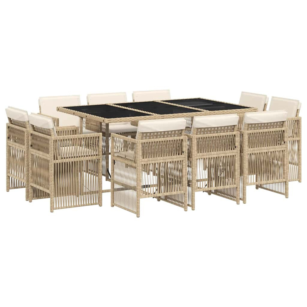 Ensemble à manger de jardin et coussins 11 pcs beige poly rotin