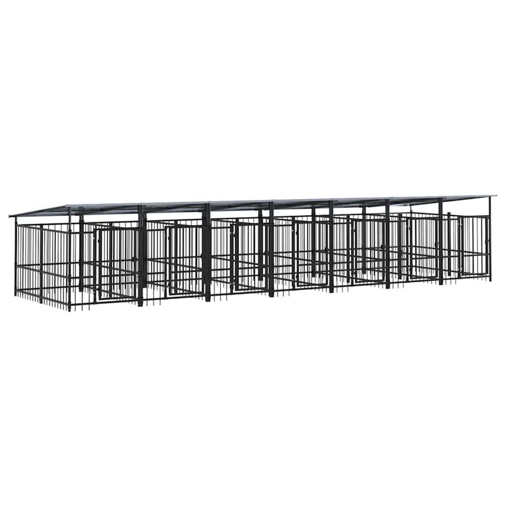 Chenil d'extérieur avec toit pour chiens acier 13,14 m²