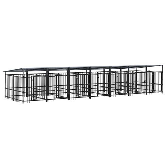 Chenil d'extérieur avec toit pour chiens acier 13,14 m²