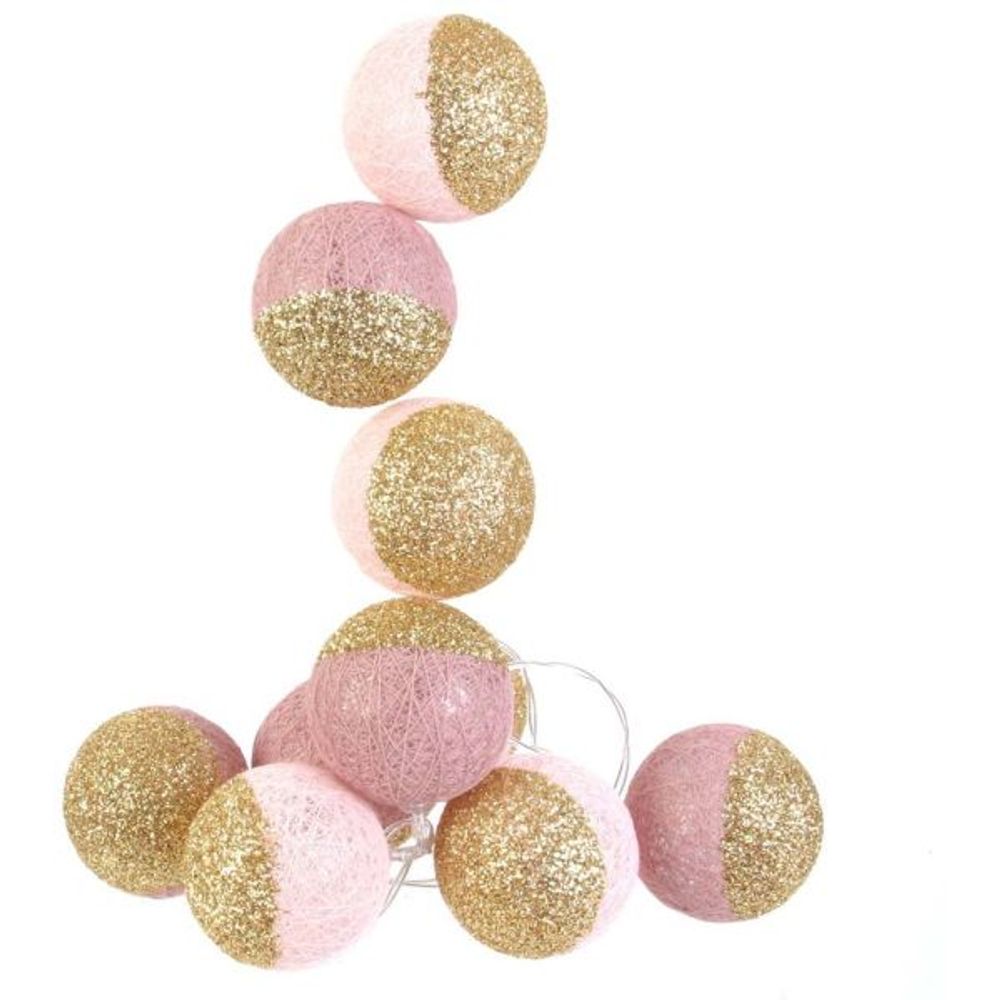 Guirlande lumineuse boules pailletées 10 leds (lot de 2) rose, doré