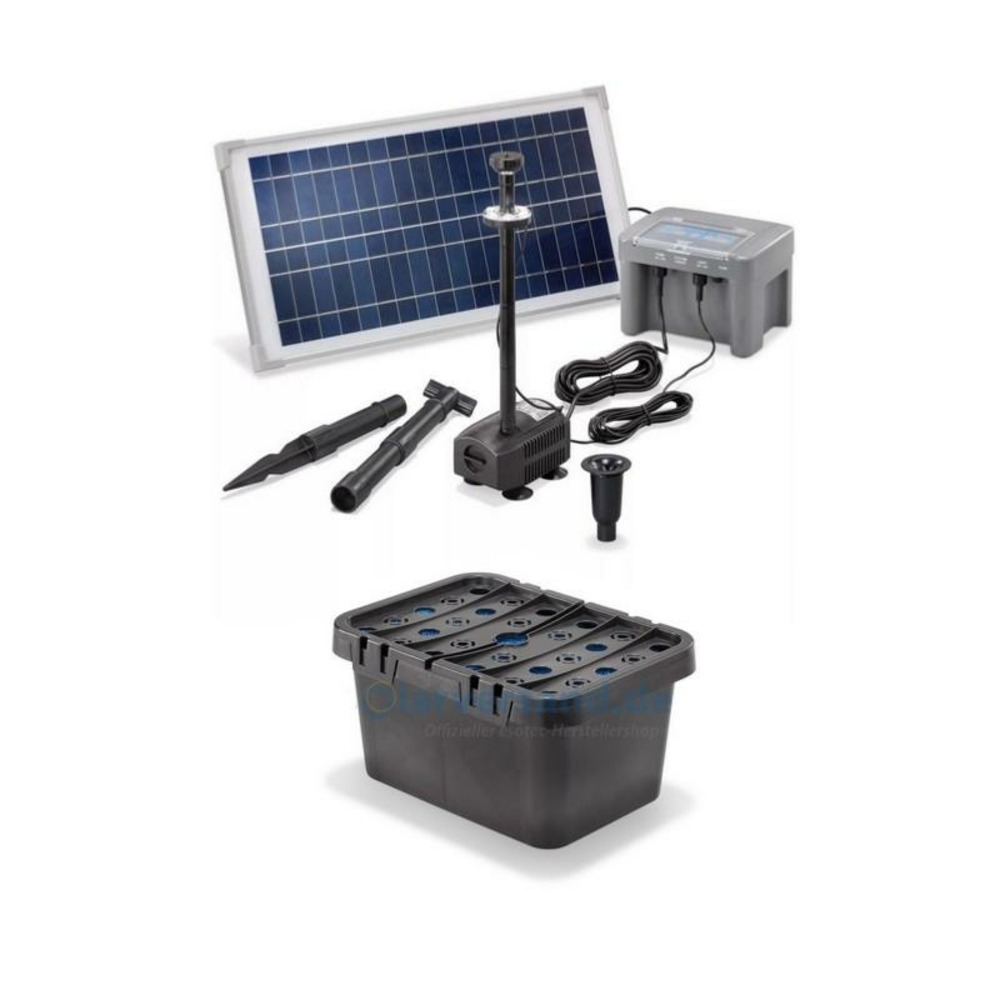 Kit pompe solaire fountain pro 500 l/h 15w avec système batterie 12v anneau led et filtre