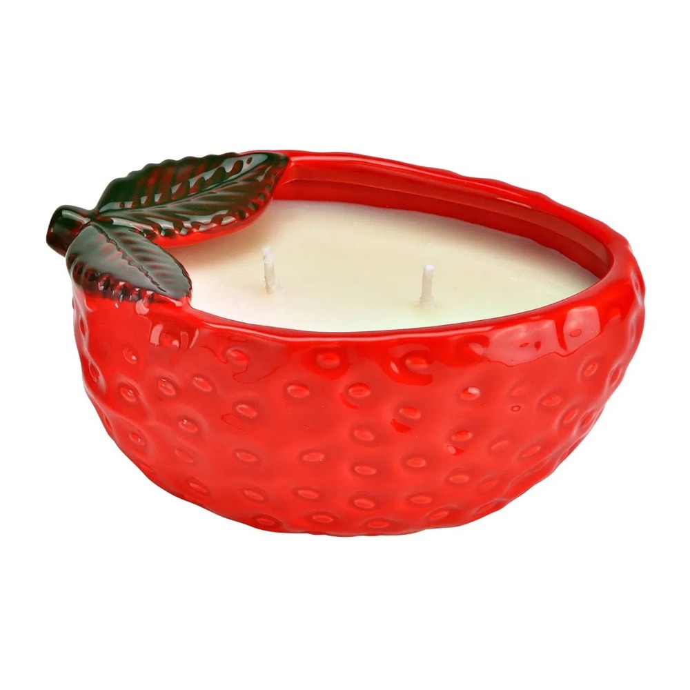 Photophore fraise en céramique avec bougie parfumée