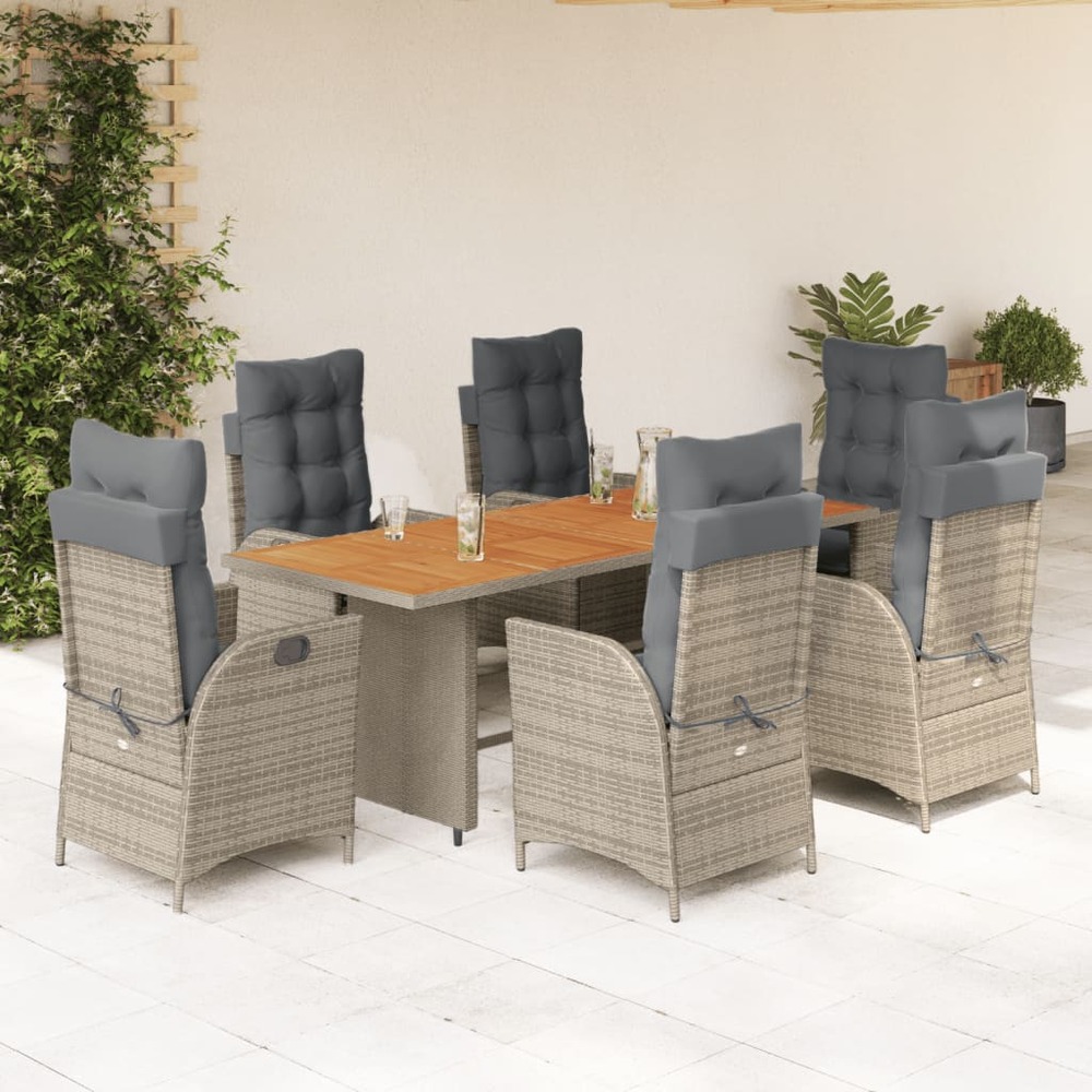 Ensemble à manger de jardin et coussins 7 pcs gris rotin