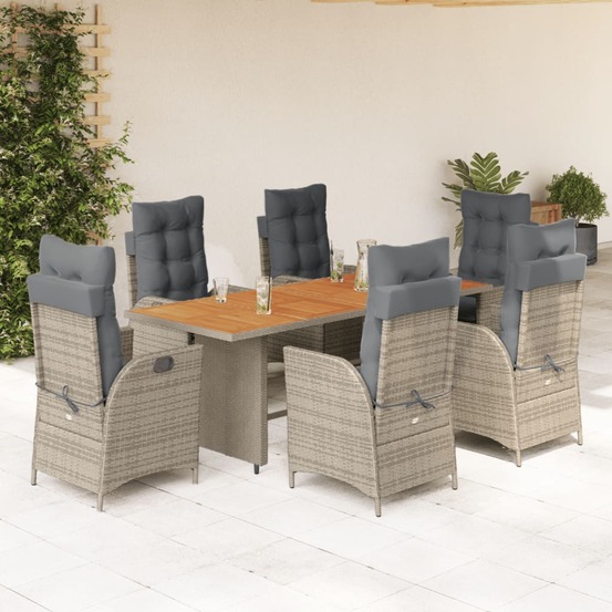 Ensemble à manger de jardin et coussins 7 pcs gris rotin