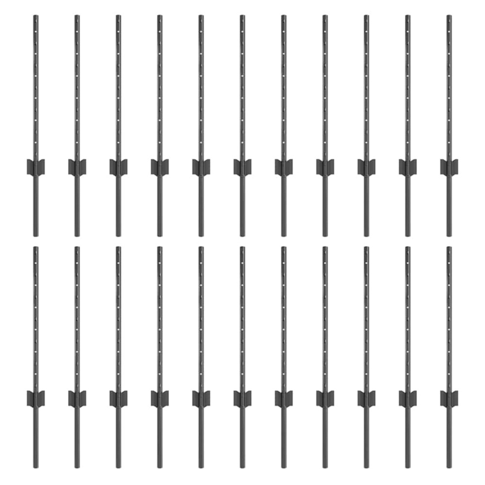 Poteau de clôture. 22 pcs gris 100 cm acier