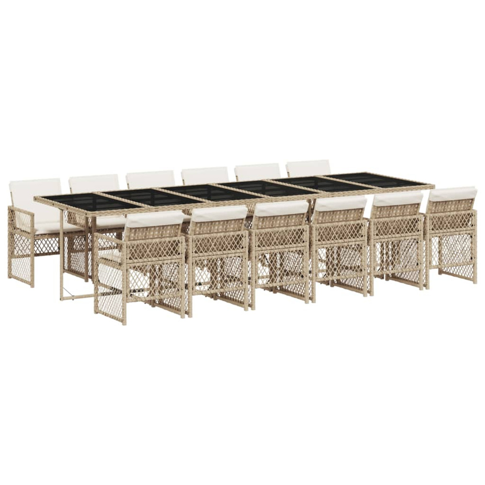 Ensemble à manger de jardin et coussins 13 pcs beige