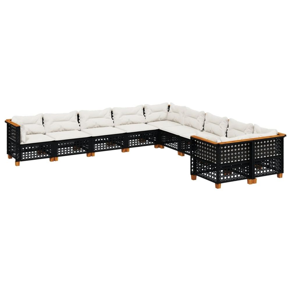 Salon de jardin 10 pcs avec coussins noir résine tressée