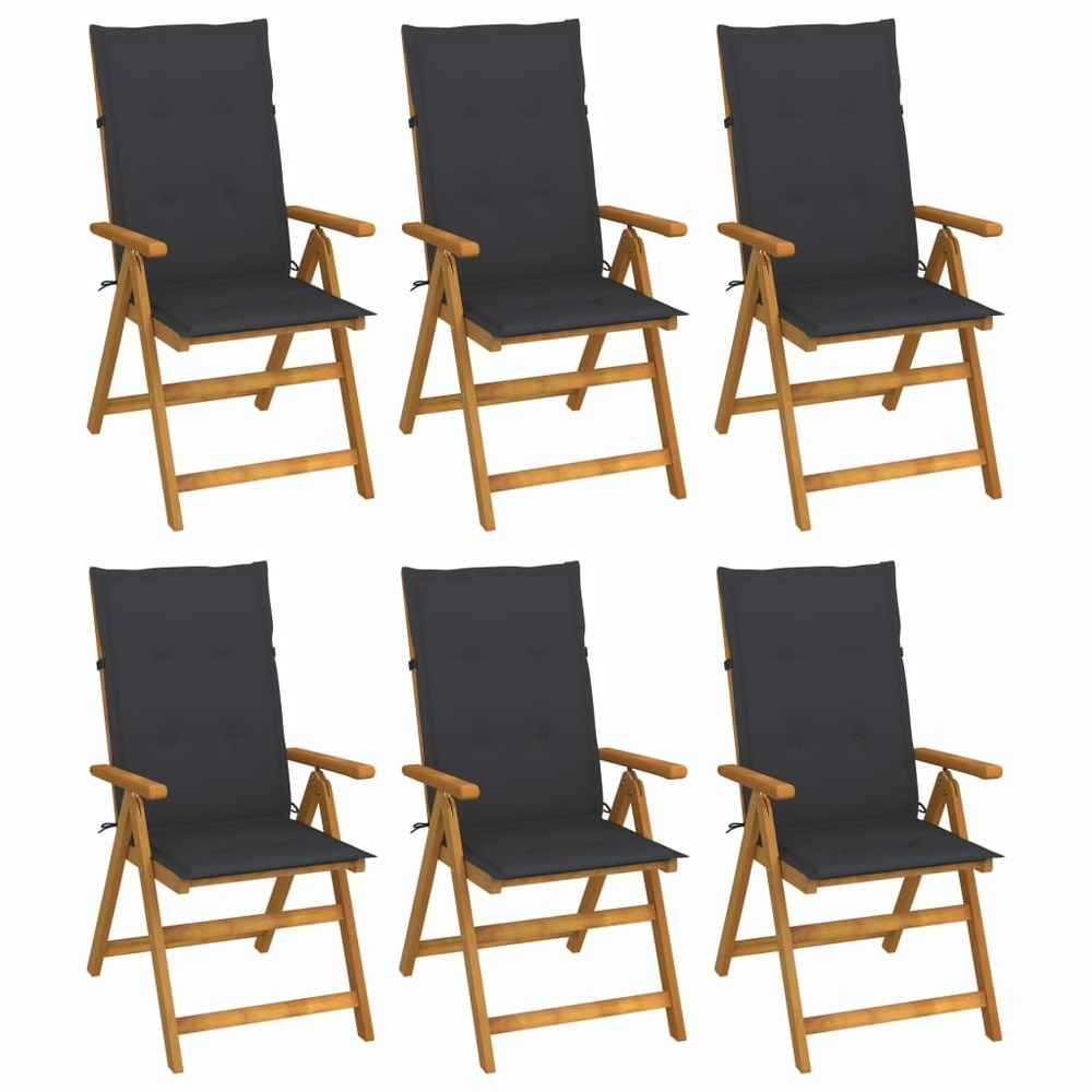 Chaises pliables de jardin lot de 6 avec coussins bois d'acacia