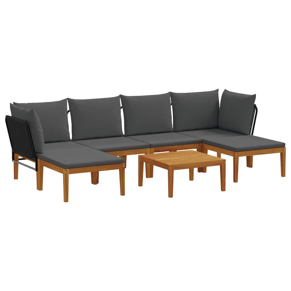 7 pc bois d'acacia massif et corde naturel