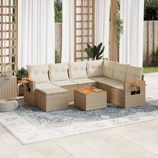 Salon de jardin avec coussins 8 pcs beige résine tressée