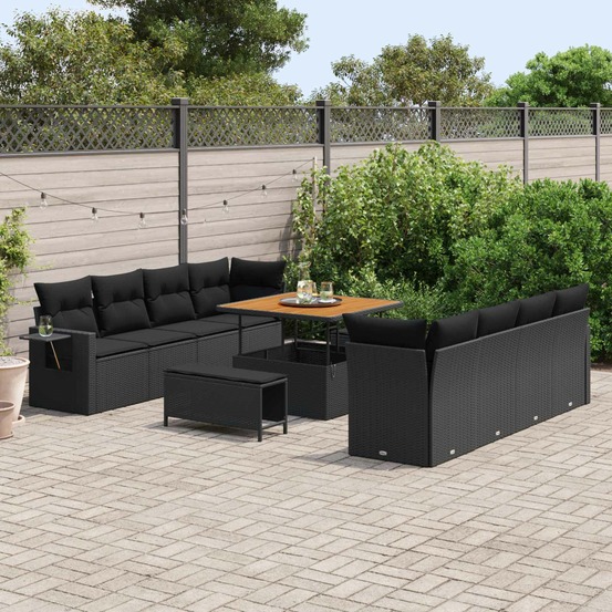 Ensemble de canapé de jardin 11 pcs noir poly rotin