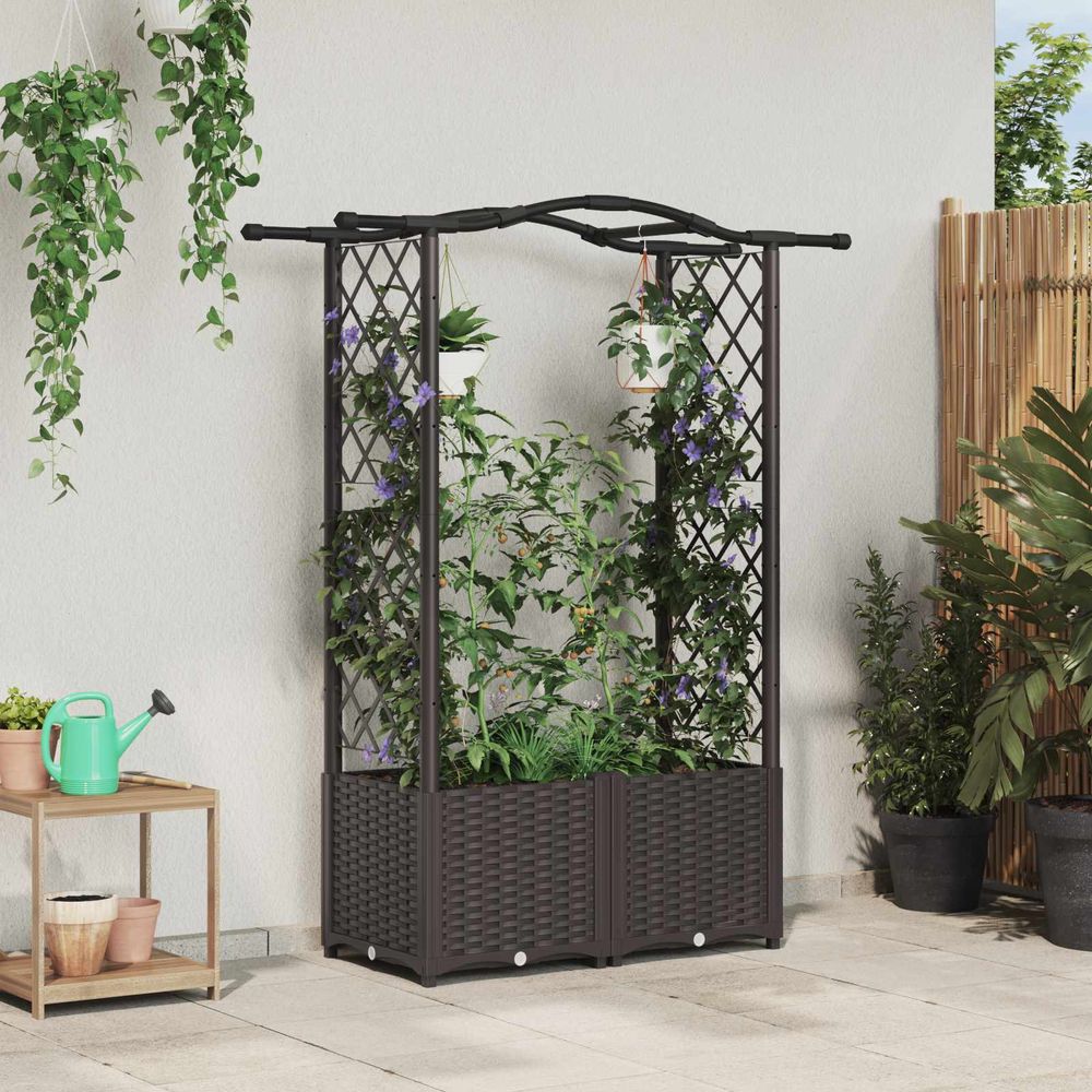 Lit potager surélevé treillis pp jardin support plantes toit courbé 125x40x138cm marron
