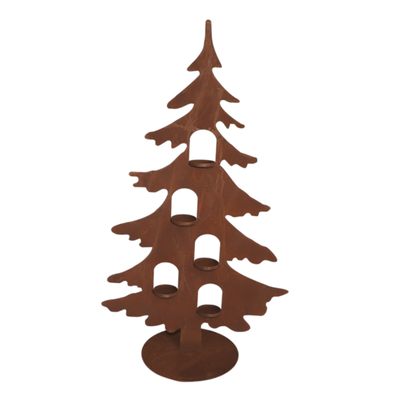 Sapin de noël décoratif bougeoir 5 bougies métal rouillé marron 80cm