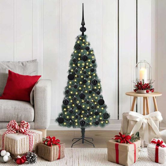 Sapin de noël moderne 120 cm avec éclairage led usb et 61 boules vert