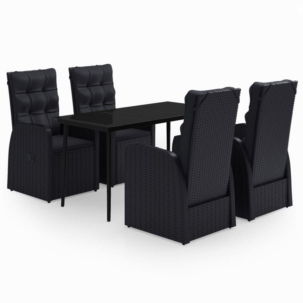 Ensemble à manger de jardin avec coussins 5 pcs noir