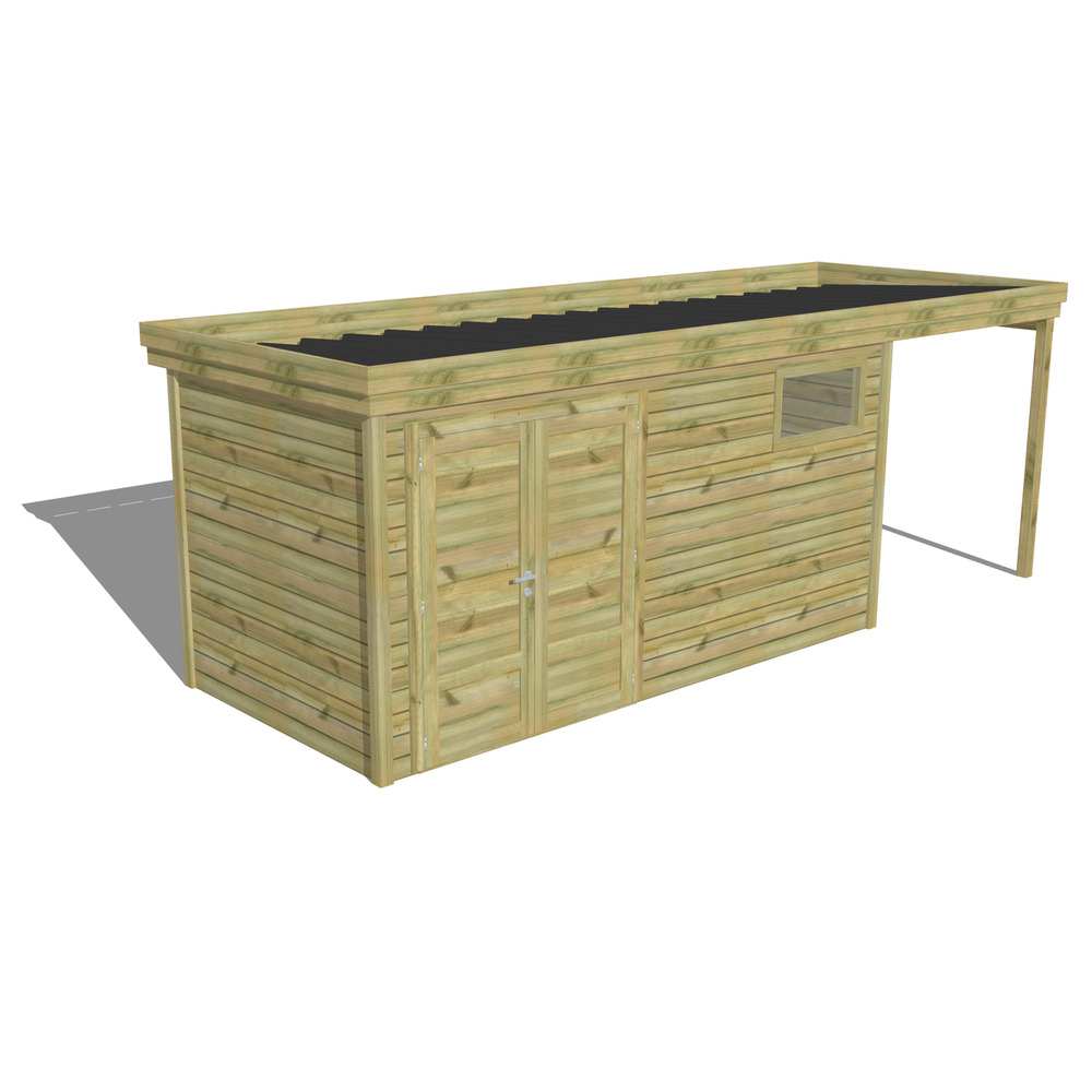 Abri de jardin bois pin traité autoclave 27mm - 6,34x2,14m / 14m2 - bac acier - abri français