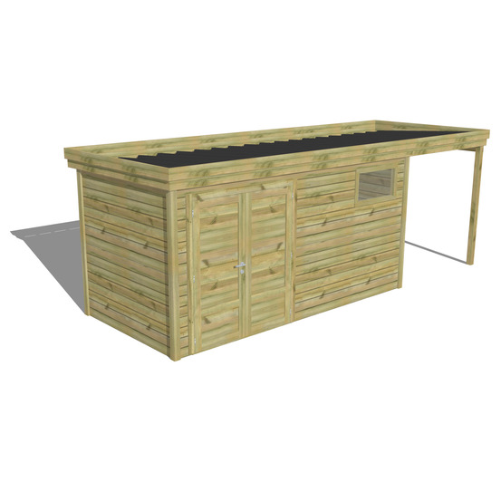 Abri de jardin bois pin traité autoclave 27mm - 6,34x2,14m / 14m2 - bac acier - abri français