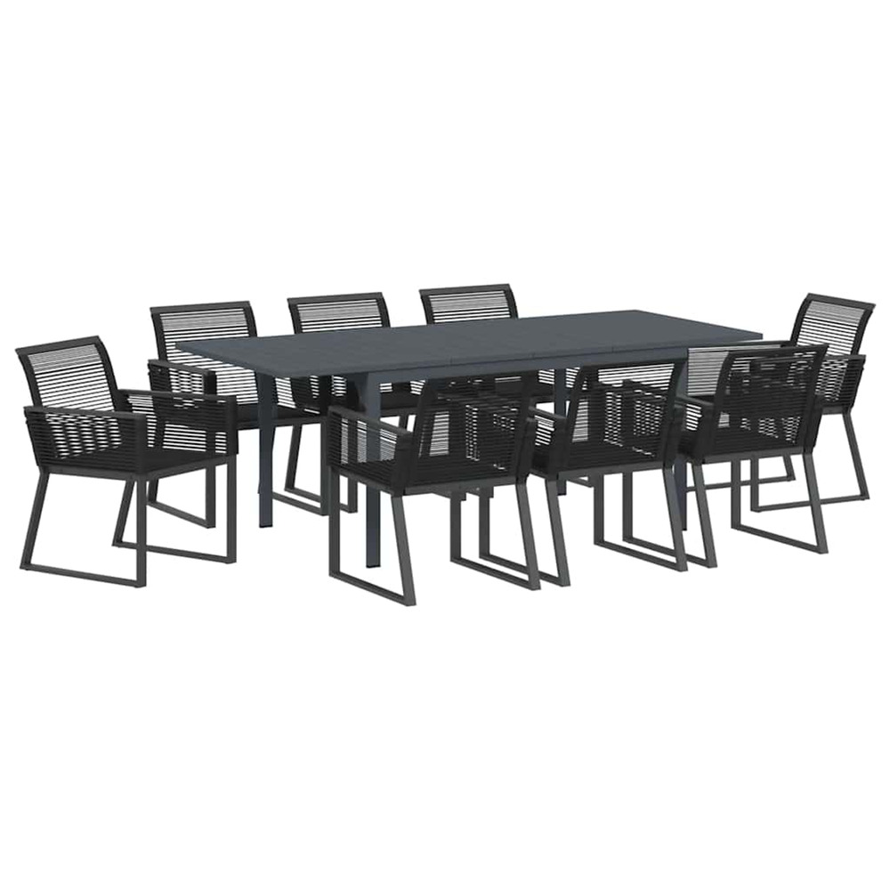 Ensemble de salle à manger pour jardin 9 pcs noir polyrotin