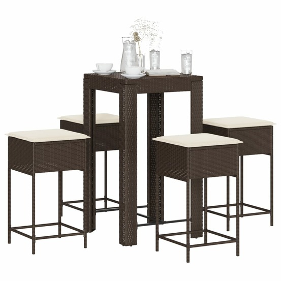 Ensemble de bar de jardin avec coussins 5 pcs marron poly rotin