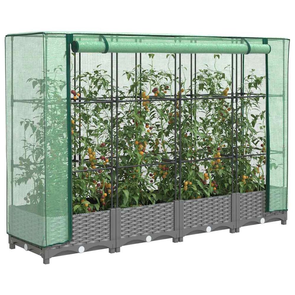 Très grande jardinière avec serre de culture rotin gris 160cm