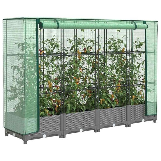 Très grande jardinière avec serre de culture rotin gris 160cm