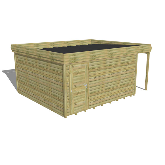 Abri de jardin bois pin traité autoclave 27mm - 5,34x4,34m / 23m2 - bac acier - plancher bois