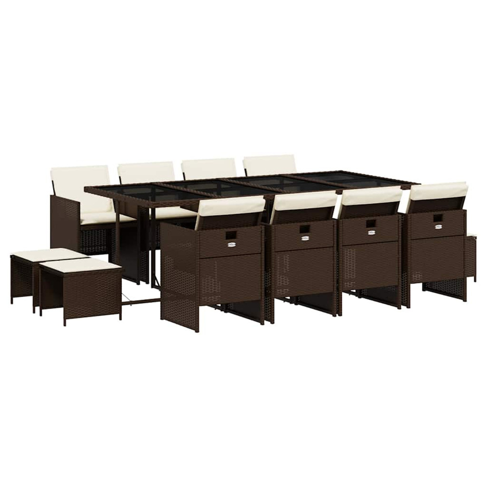 Ensemble à manger de jardin avec coussins 13 pcs marron rotin