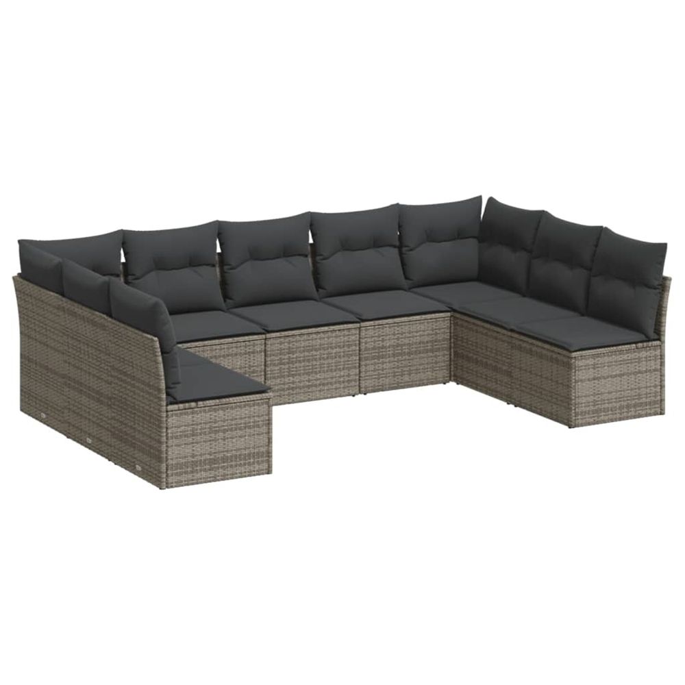 Salon de jardin 9 pcs avec coussins gris résine tressée