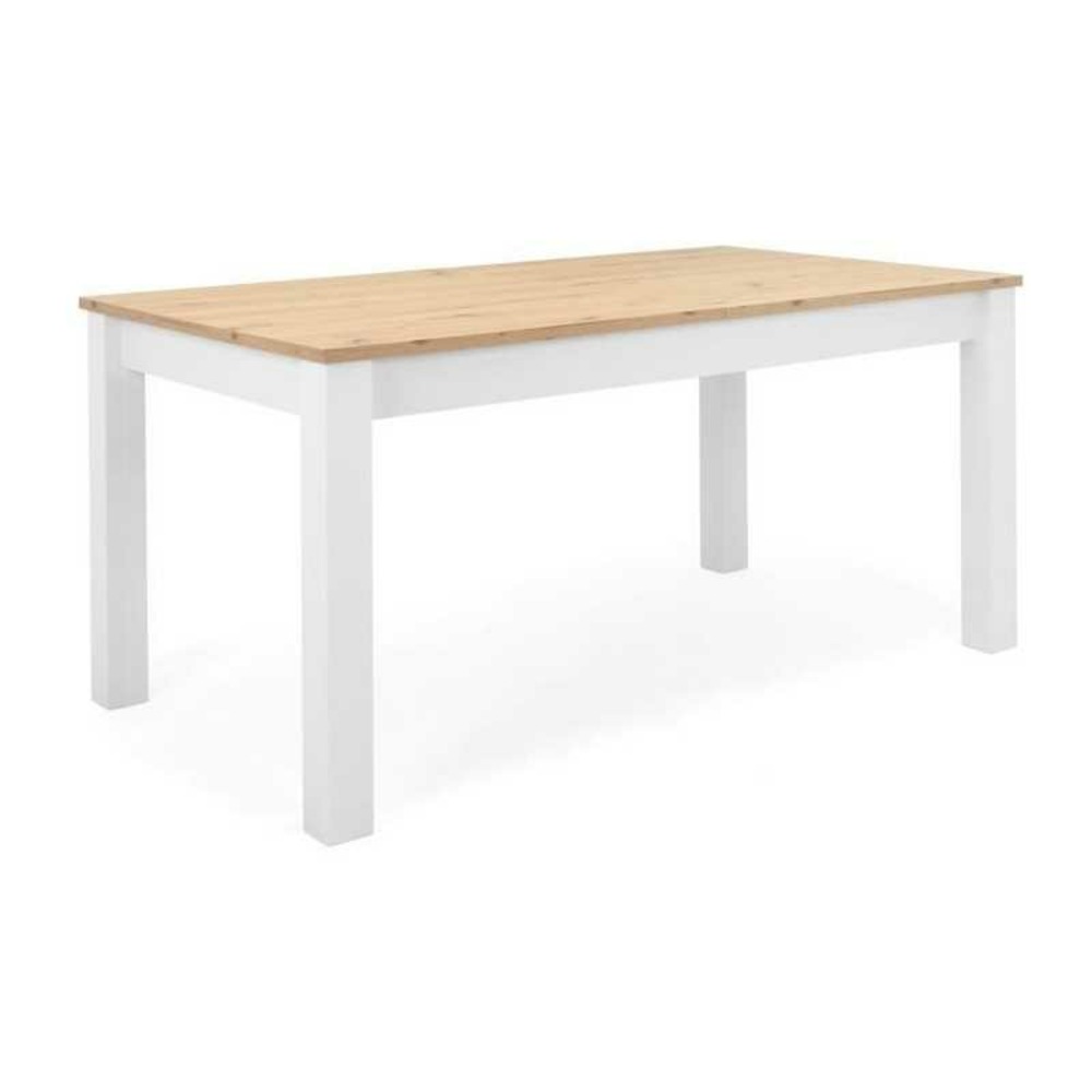 Table a manger extensible bergen - décor chene artisan et blanc - rallonge 55 cm - jusqu'a 12 personnes - l 160-215 x p 90 x h