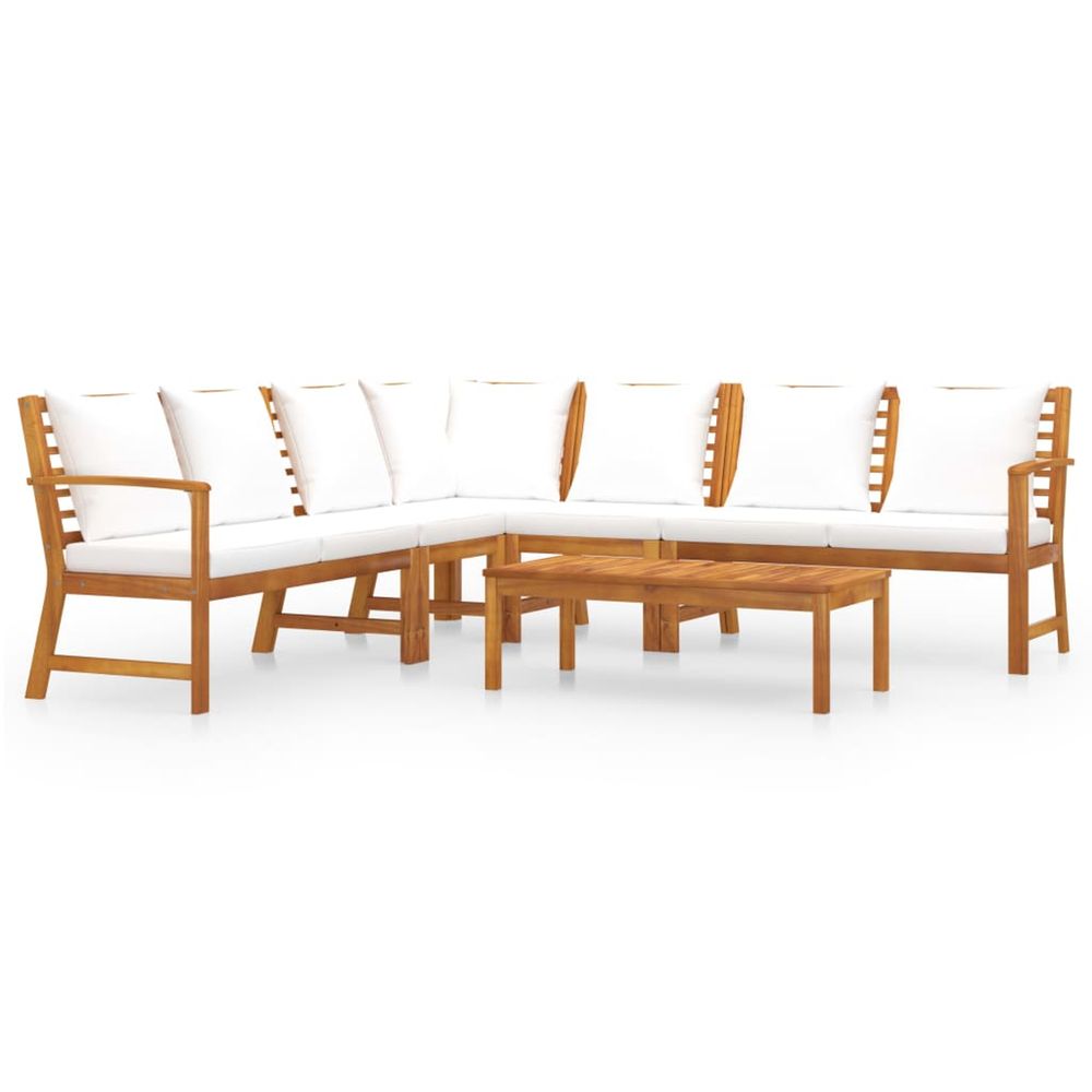 Salon de jardin 6 pcs avec coussin crème bois d'acacia solide