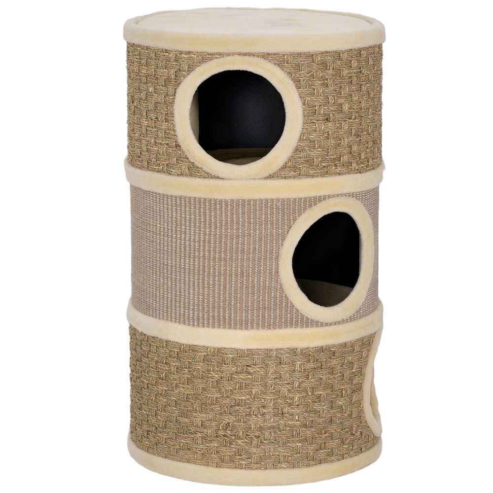 Tonneau griffoir chat sisal 45x45x79 cm kaki 3 niveaux repos griffage intérieur