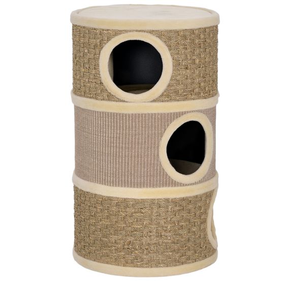 Tonneau griffoir chat sisal 45x45x79 cm kaki 3 niveaux repos griffage intérieur