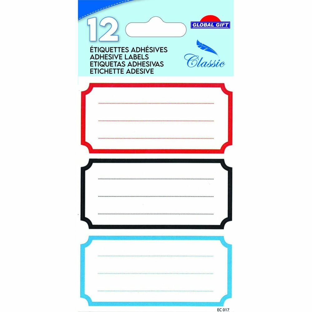 12 étiquettes adhésives scolaires - rectangle vintage 3 couleurs