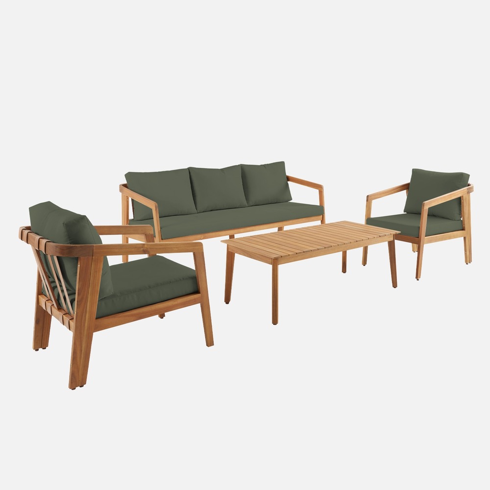 Salon de jardin 5 places bois d'acacia loberia avec lanières effet cuir