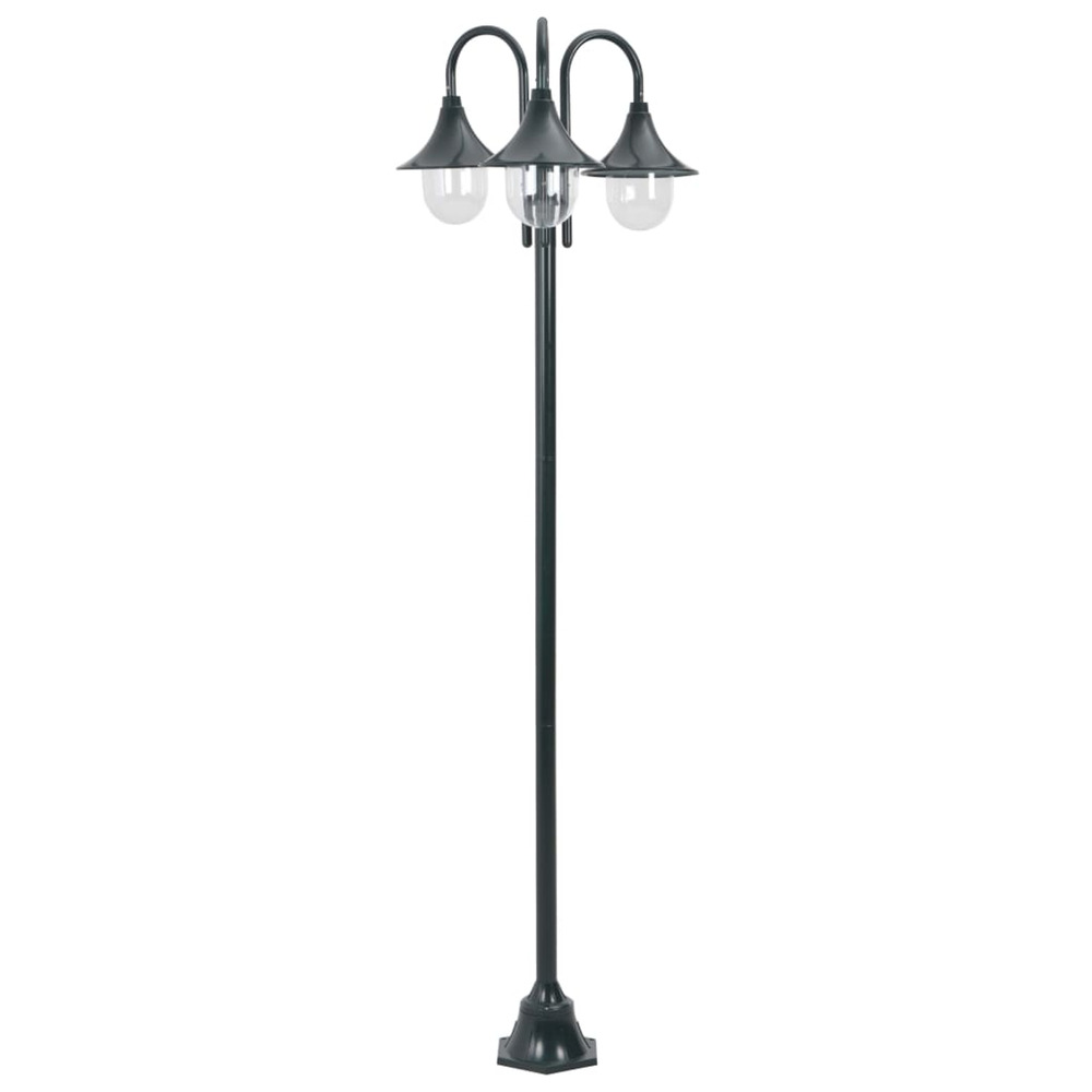 Lampadaire de jardin e27 220cm aluminium 3 lanternes vert foncé